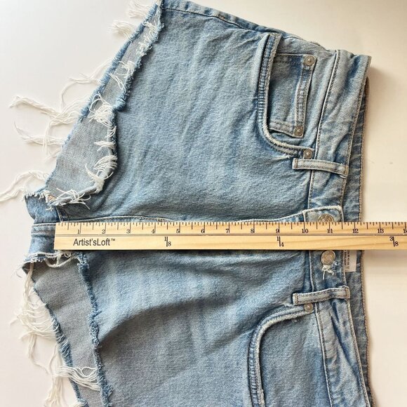 Zara Light Wash Denim High Rise Cut Off Shorts Frayed Hem - Size 10 - Picture 5 of 6